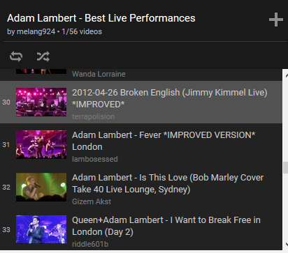 YouTube playlist - Adam Lamber live